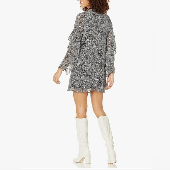 Sam Edelman black and white printed dress with choker ruffle sleeves size 12 - Picture 4 of 13